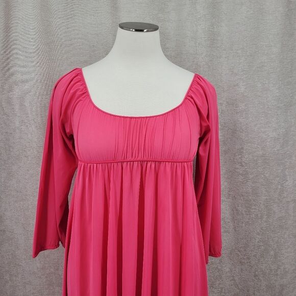 Vintage Nylon Empire Waist Tie Back Nightgown Pink Long Sleeves Women's Plus Sz - Picture 3 of 9
